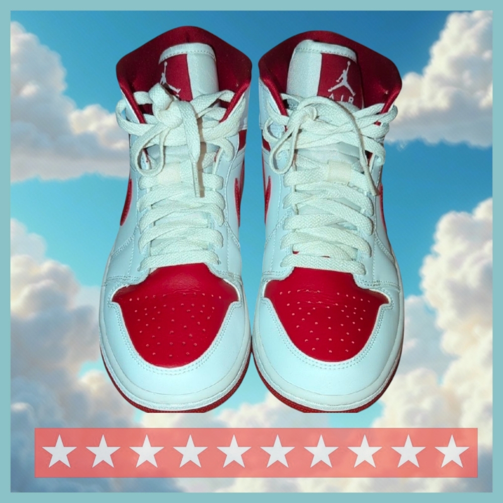 🔴 Nike Air Jordan 1 Mid Red White Sneakers W 8 1/2 | 8.5 ☁️ - Picture 16 of 16